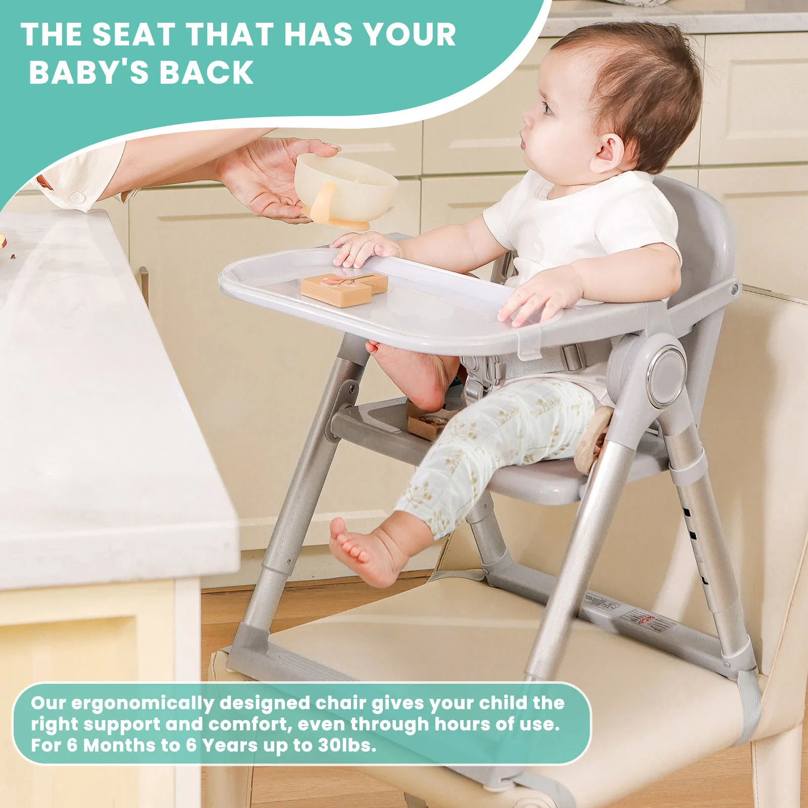 3-in-1 Convertible Portable Dining Booster Seat, Adjustable Foldable Baby High Chair with Detachable Double-Layer Dinner Plate, Lightweight Travel Toddler Feeding Highchair, Sturdy Safe Indoor Outdoor Baby Dining Furniture in Grey