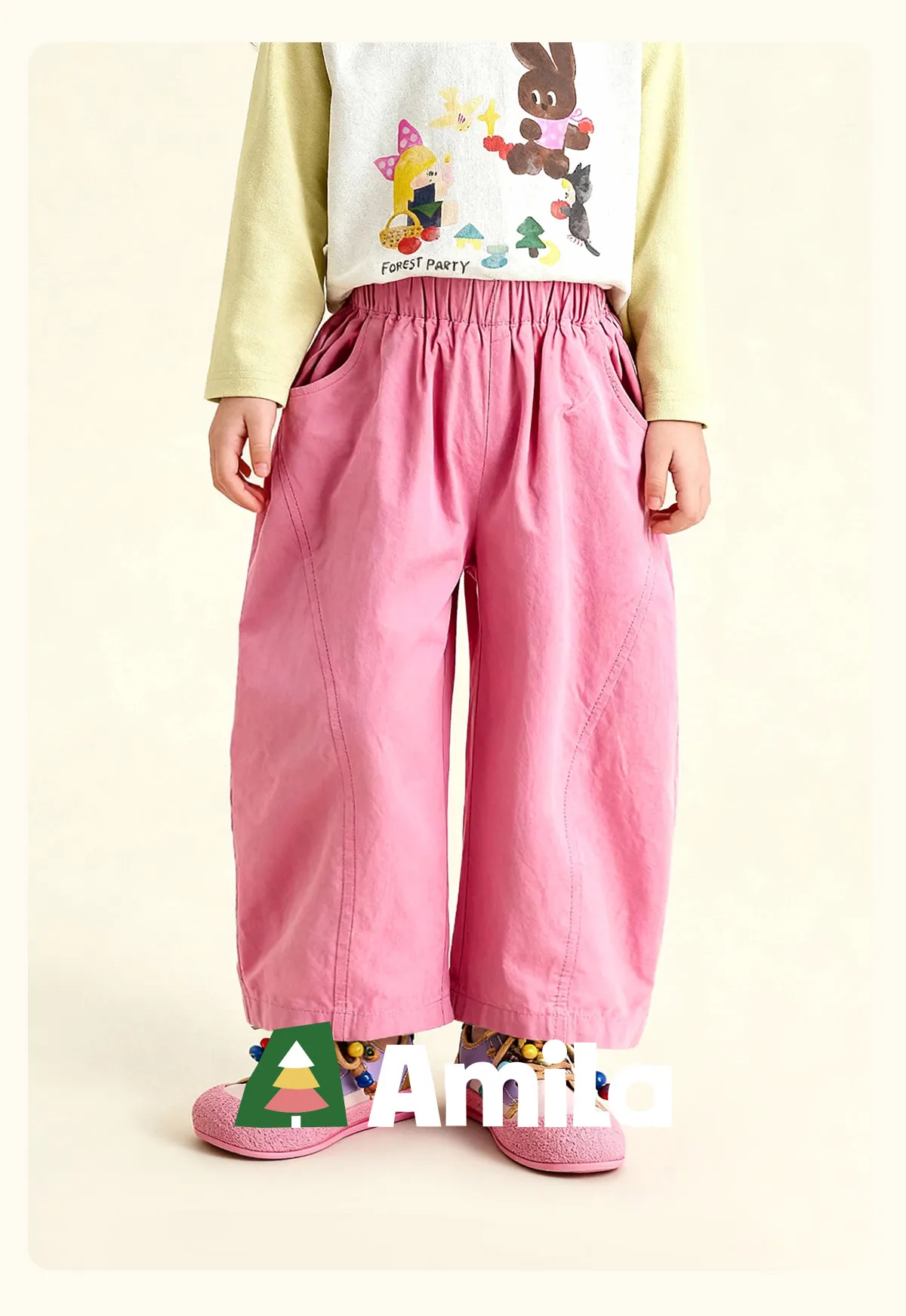 Amila 2026 Spring Children's Casual Pants For Boys And Girls Solid Color Wide Leg Trendy Versatile Daily Straight Pants