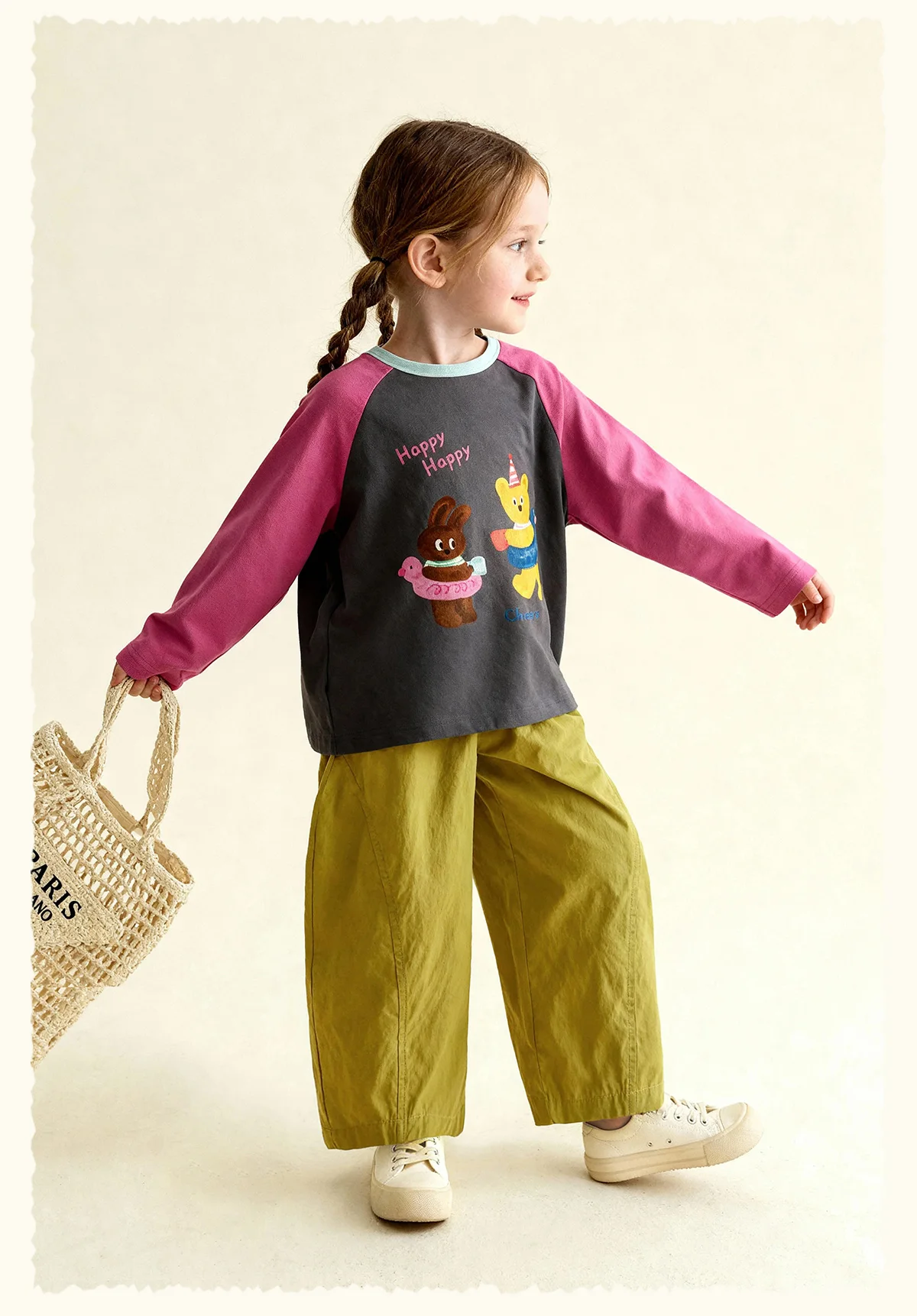 Amila 2026 Spring Children's Casual Pants For Boys And Girls Solid Color Wide Leg Trendy Versatile Daily Straight Pants