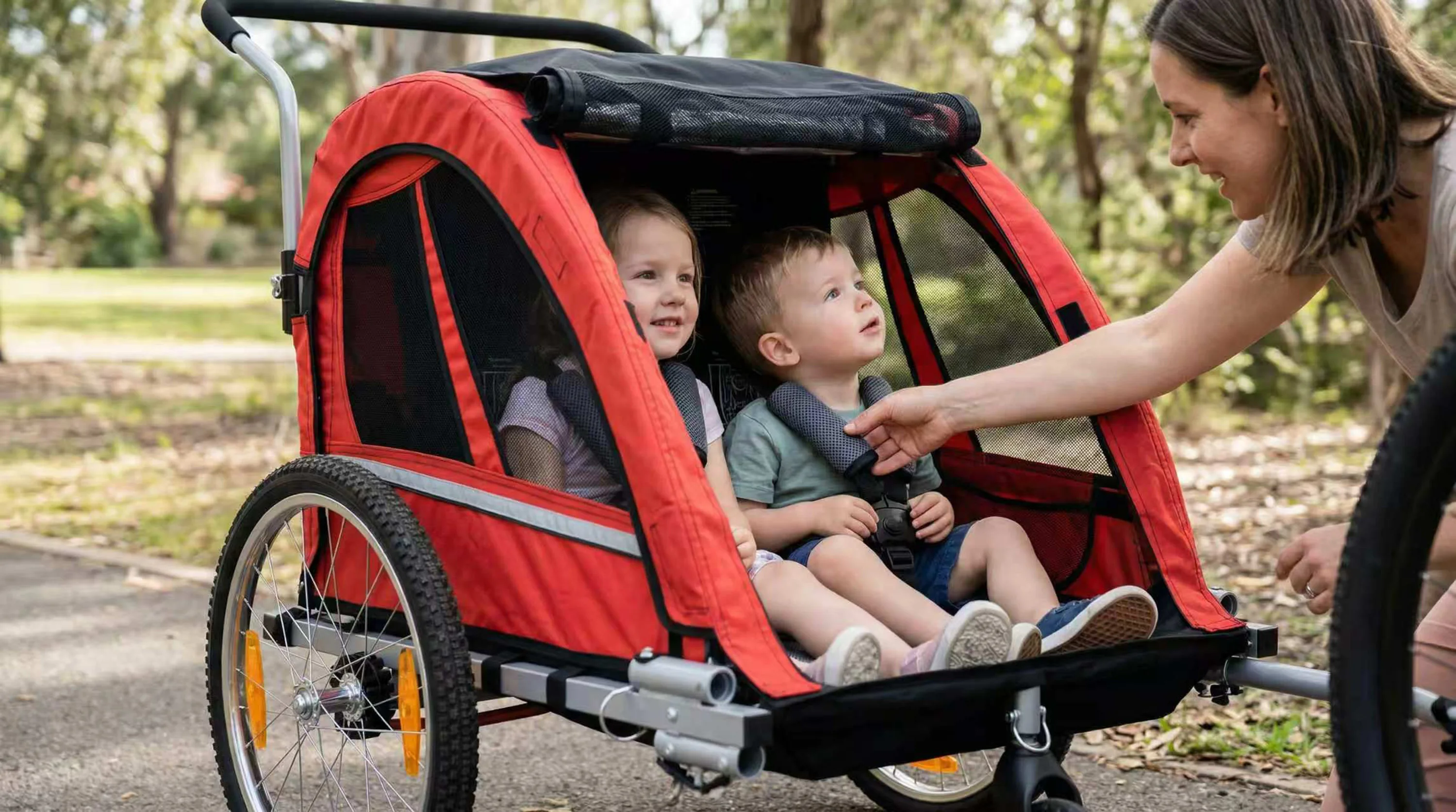 FLUID BT511 Children's Bicycle Trailer Breathable Safe Foldable Suitable for All Bicycles Convenient Storage Suitable for Children Aged 1-2 Children's Bicycle Trailer Shock Absorbing Tires