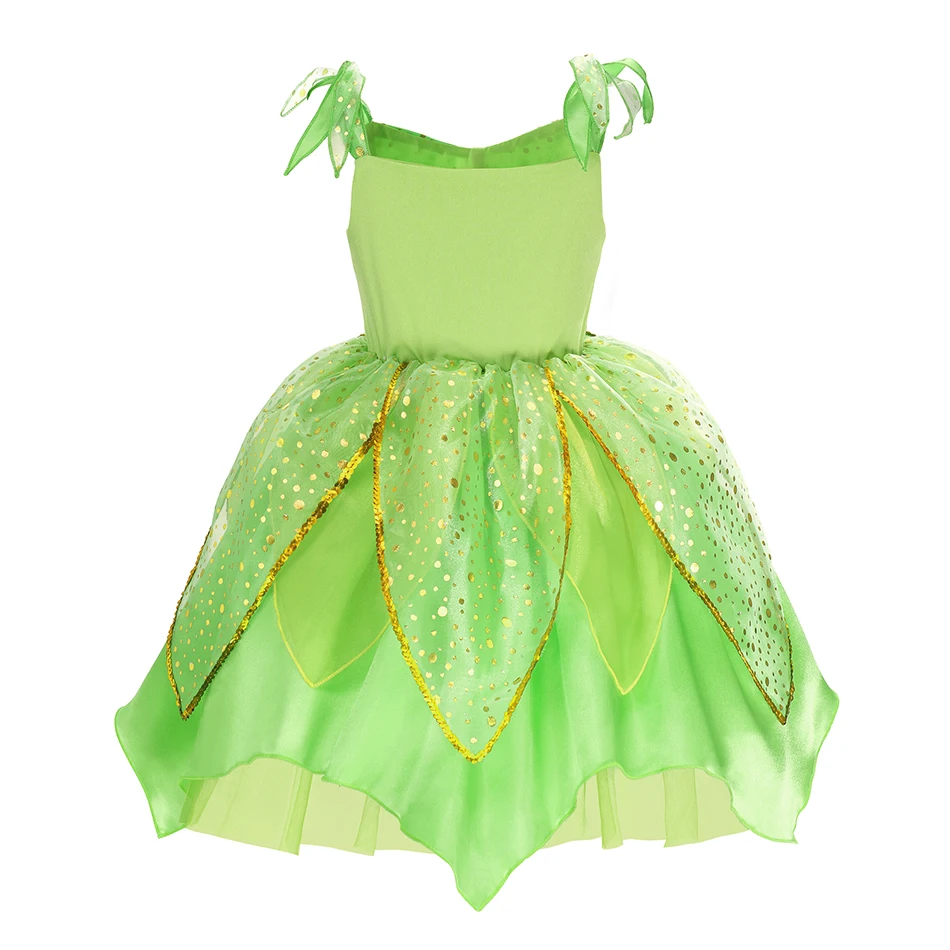 Muababy Tinker Bell Style Fairy Gown for Girls with Glitter Wings Flower Elf Costume Carnival Party Outfit Kids Toddler 2-8Y