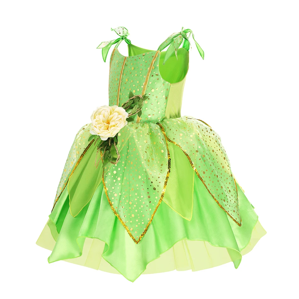 Muababy Tinker Bell Style Fairy Gown for Girls with Glitter Wings Flower Elf Costume Carnival Party Outfit Kids Toddler 2-8Y