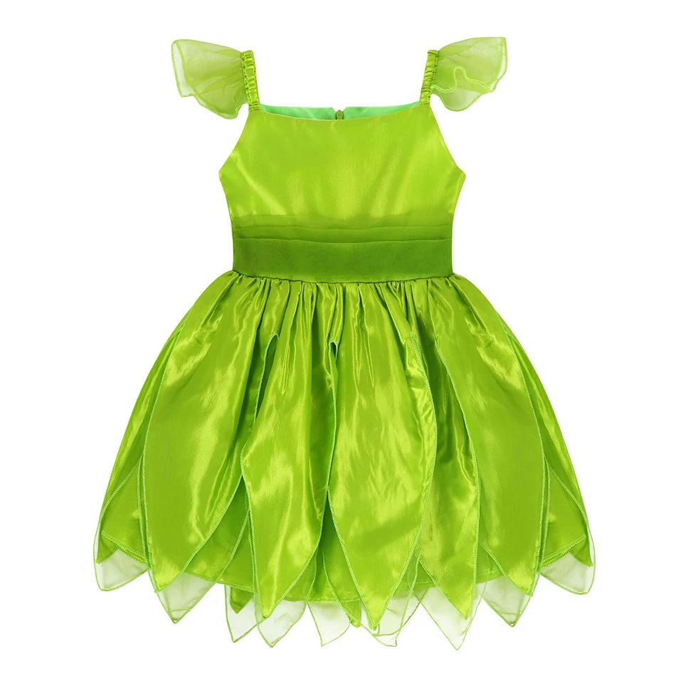 Muababy Tinker Bell Style Fairy Gown for Girls with Glitter Wings Flower Elf Costume Carnival Party Outfit Kids Toddler 2-8Y