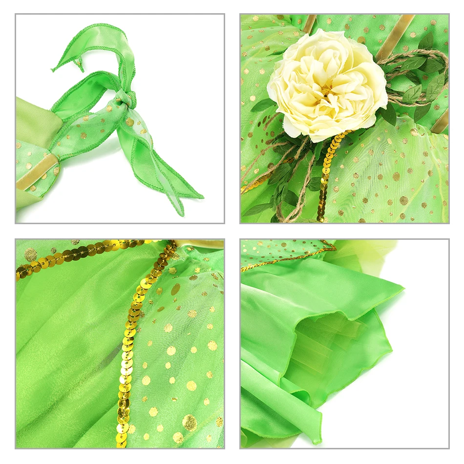 Muababy Tinker Bell Style Fairy Gown for Girls with Glitter Wings Flower Elf Costume Carnival Party Outfit Kids Toddler 2-8Y