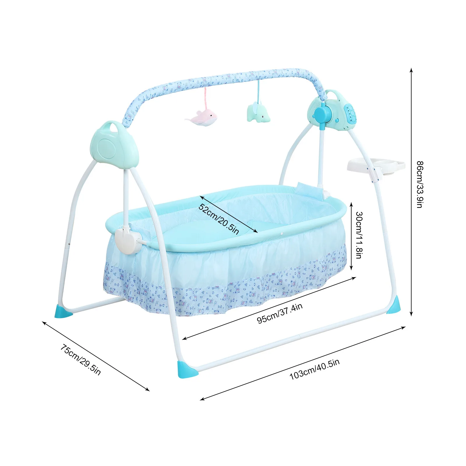 Baby Cradle Swing 5 Gears Adjustable For 0-18 Months Babies with Controller & USB Cable