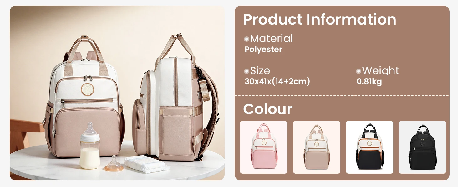 Miss Lulu Multifunction Diaper Backpack, Large Nappy Bag with Stroller Straps, Insulated Pockets & Wet-Dry Separation for Travel