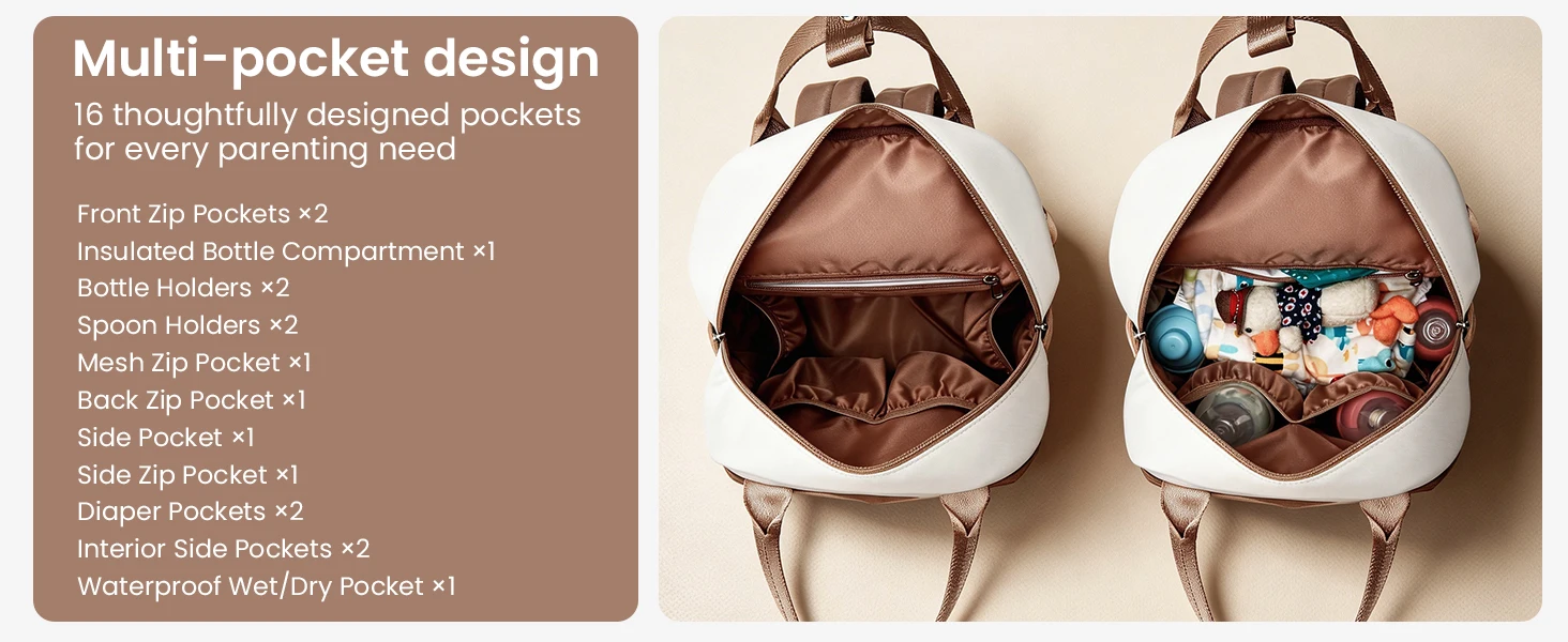 Miss Lulu Multifunction Diaper Backpack, Large Nappy Bag with Stroller Straps, Insulated Pockets & Wet-Dry Separation for Travel