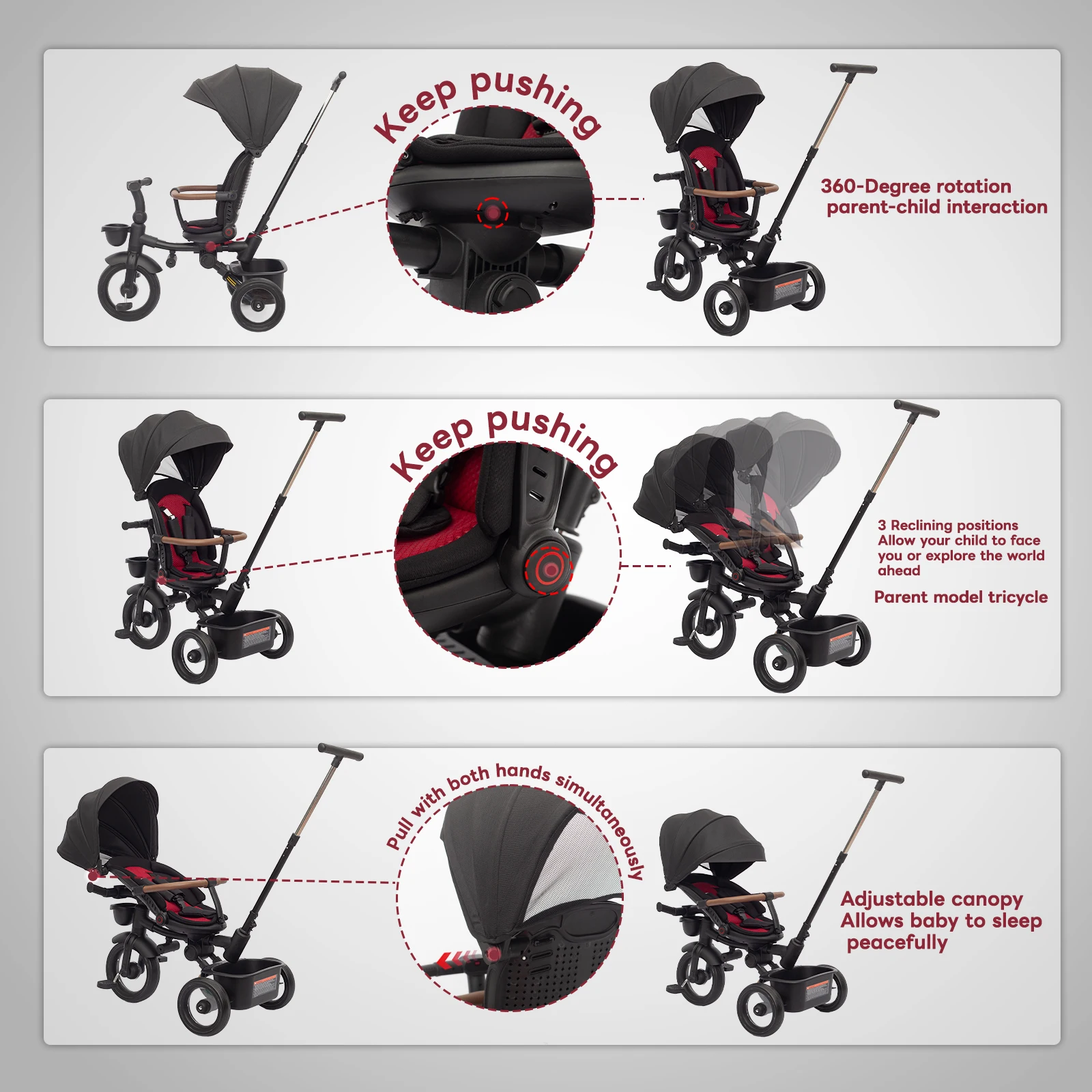 7 in 1 Foldable Baby Tricycle for Kids Aged 6M+ to 5 Years, All-Terrain Stroll & Steer Bike Stroller
