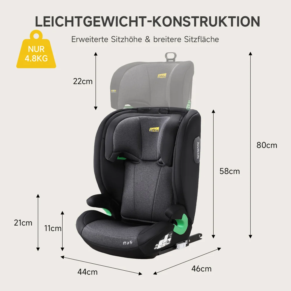 I-Size R129 Child Car Seat for Ages 3.5 To 12 (100–150 Cm), Featuring Adjustable Backrest, Headrest, and Side-impact Protection; Lightweight ISOFIX Booster Seat (Black, ISOFIX)
