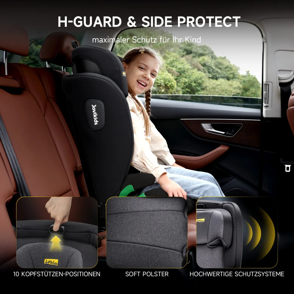 I-Size R129 Child Car Seat for Ages 3.5 To 12 (100–150 Cm), Featuring Adjustable Backrest, Headrest, and Side-impact Protection; Lightweight ISOFIX Booster Seat (Black, ISOFIX)