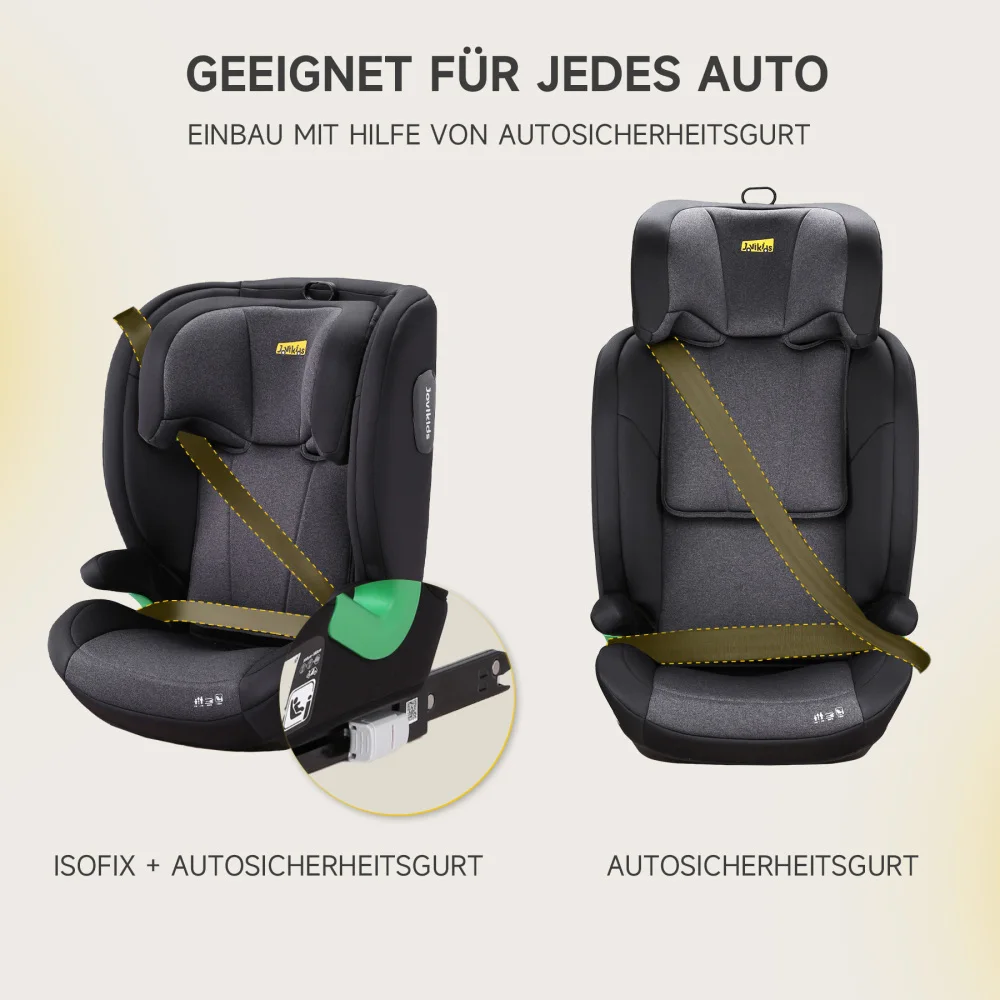 I-Size R129 Child Car Seat for Ages 3.5 To 12 (100–150 Cm), Featuring Adjustable Backrest, Headrest, and Side-impact Protection; Lightweight ISOFIX Booster Seat (Black, ISOFIX)