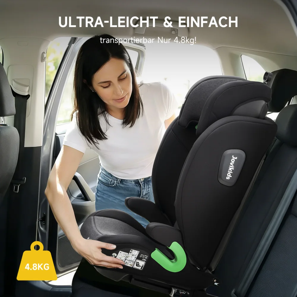 I-Size R129 Child Car Seat for Ages 3.5 To 12 (100–150 Cm), Featuring Adjustable Backrest, Headrest, and Side-impact Protection; Lightweight ISOFIX Booster Seat (Black, ISOFIX)