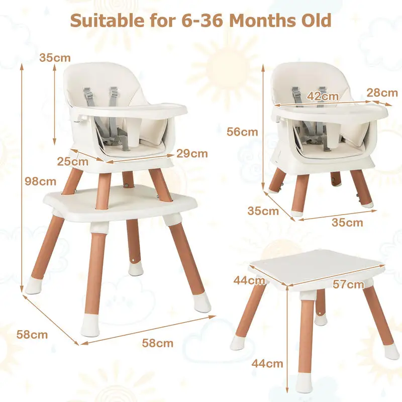 6 in 1 Baby High Chair Convertible Baby Feeding Chair Dining Room Booster Seat Table and Chair Set Black