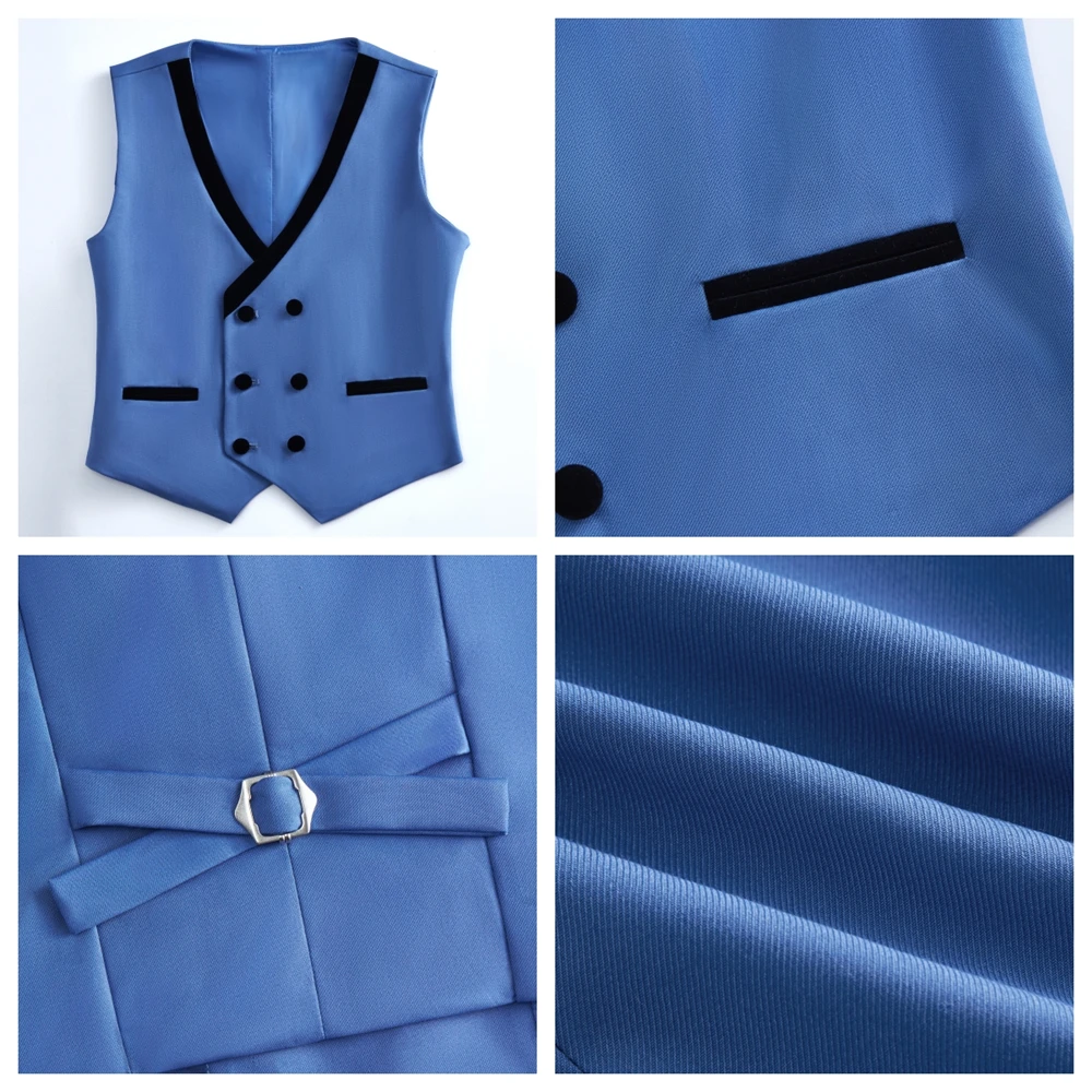 Sage Green Boys 3Pcs Suit Velvet Lapel Jacket Vest Pants Toddler Page Boy Outfit 3T-14T Wedding Birthday Graduation Costume