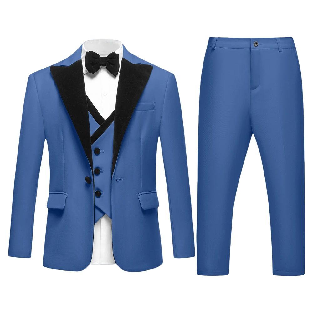 Sage Green Boys 3Pcs Suit Velvet Lapel Jacket Vest Pants Toddler Page Boy Outfit 3T-14T Wedding Birthday Graduation Costume