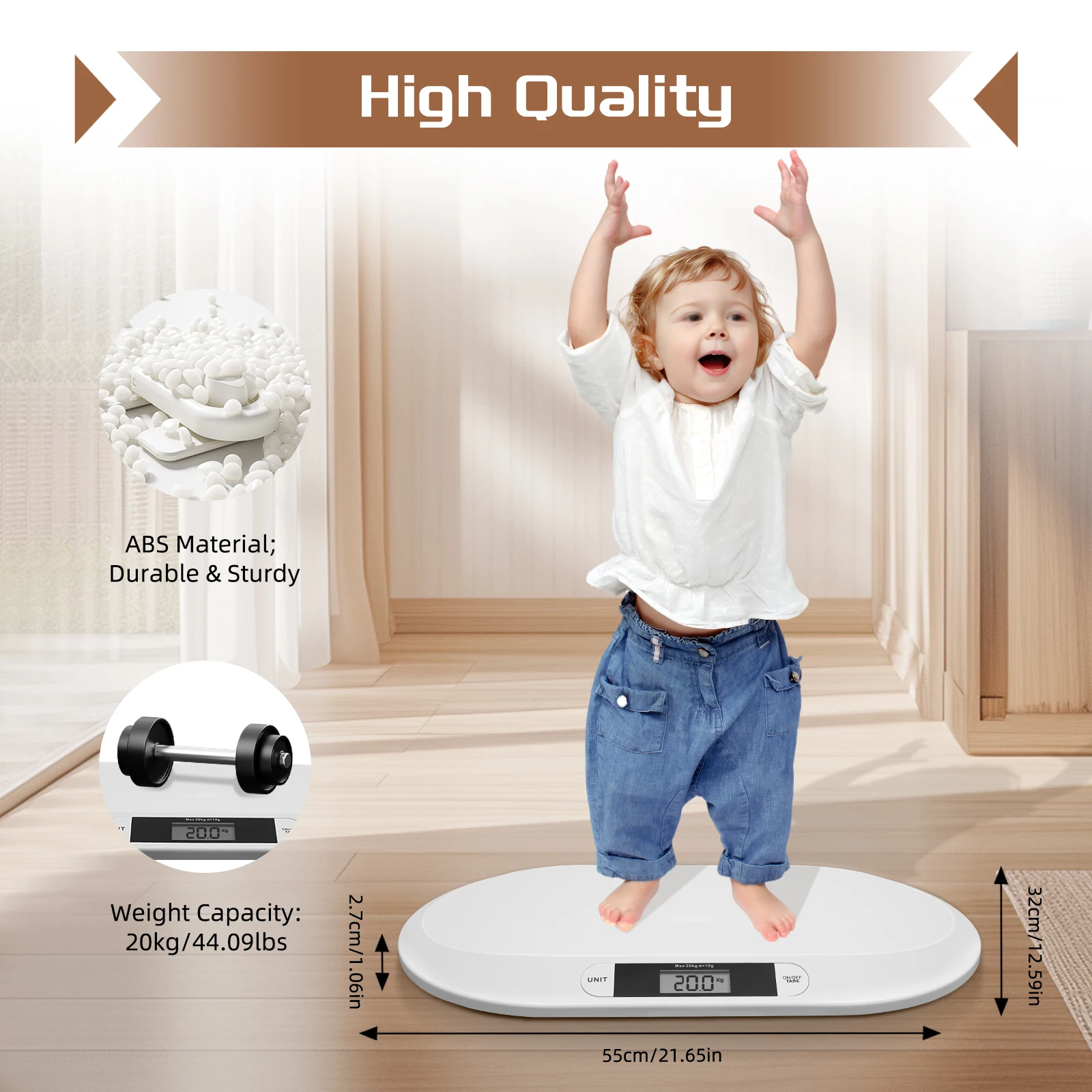 55x32x2.7cm Infant Scale ABS plastic baby scale 20kg Weight Capacity Baby Weighing Scale for Weighing Items Blow 20kg/44Pounds It is Suitable for Weighing Babies Rabbits, Cats Dogs Etc