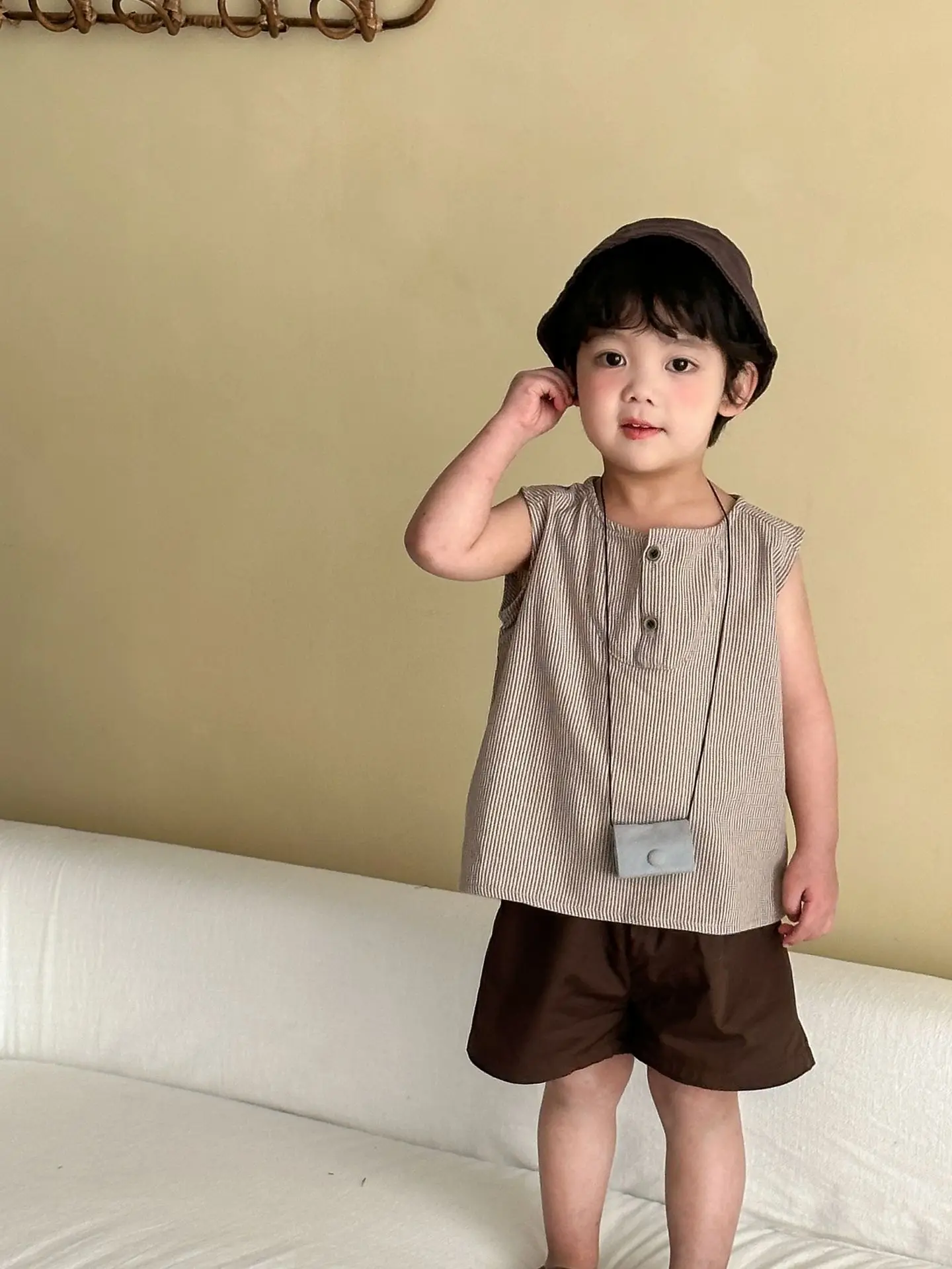 2026 Summer New Children Sleeveless Clothes Set Boys Striped Tops + Shorts 2pcs Suit Girls Vest Dress Brother Sisters Outfit