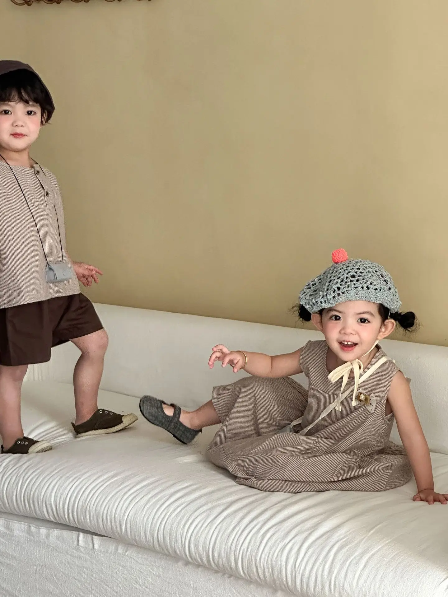 2026 Summer New Children Sleeveless Clothes Set Boys Striped Tops + Shorts 2pcs Suit Girls Vest Dress Brother Sisters Outfit