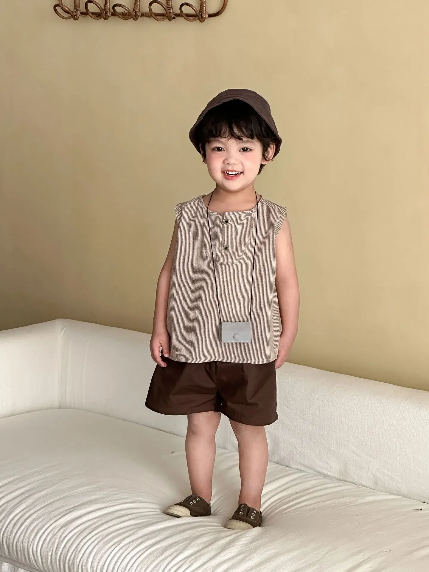 2026 Summer New Children Sleeveless Clothes Set Boys Striped Tops + Shorts 2pcs Suit Girls Vest Dress Brother Sisters Outfit