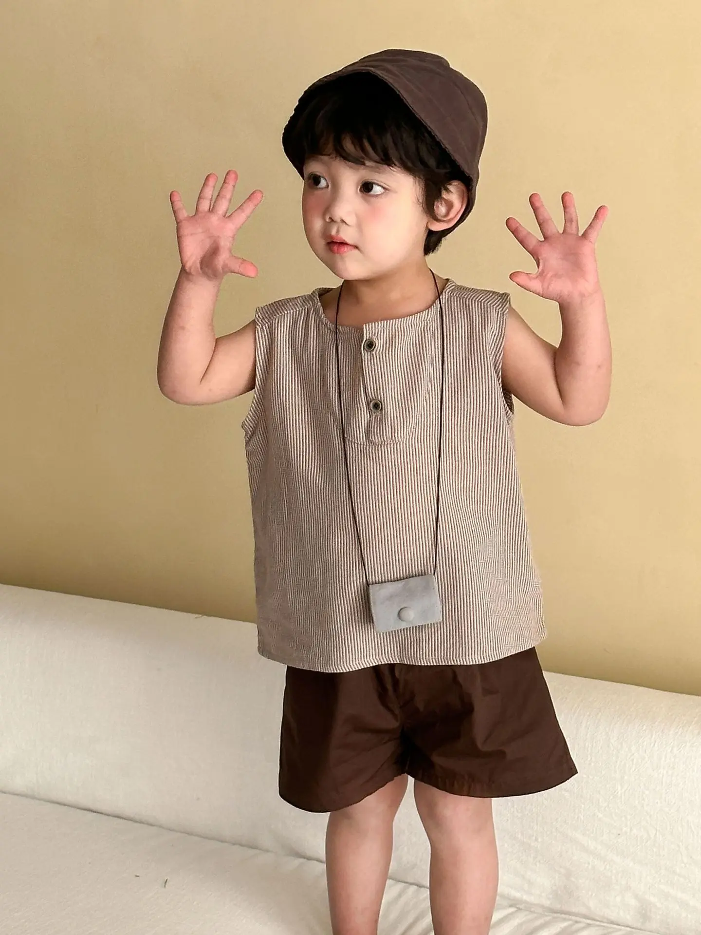 2026 Summer New Children Sleeveless Clothes Set Boys Striped Tops + Shorts 2pcs Suit Girls Vest Dress Brother Sisters Outfit