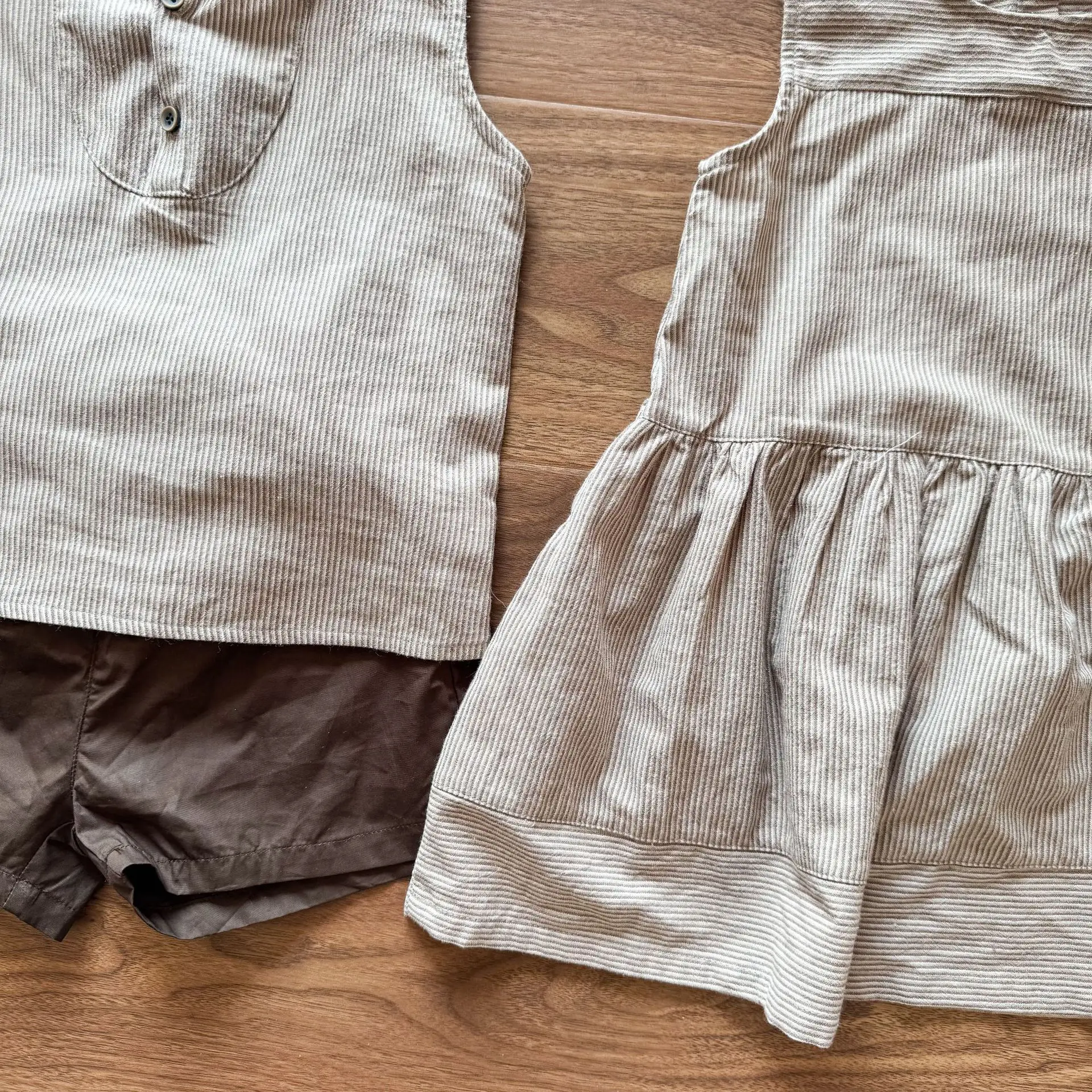 2026 Summer New Children Sleeveless Clothes Set Boys Striped Tops + Shorts 2pcs Suit Girls Vest Dress Brother Sisters Outfit