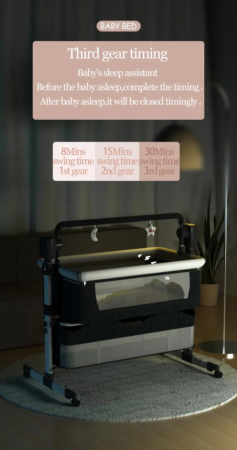 Bluetooth Electric Baby Bed Baby Cradle Bassinet Crib Cot Sleeper Bed Automatic Rocking Infant Swing Remote Control Timer Portable Baby