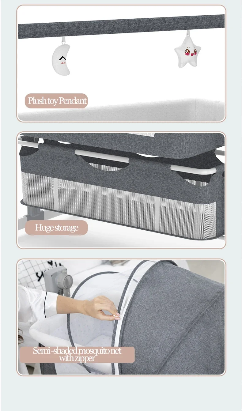 Bluetooth Electric Baby Bed Baby Cradle Bassinet Crib Cot Sleeper Bed Automatic Rocking Infant Swing Remote Control Timer Portable Baby