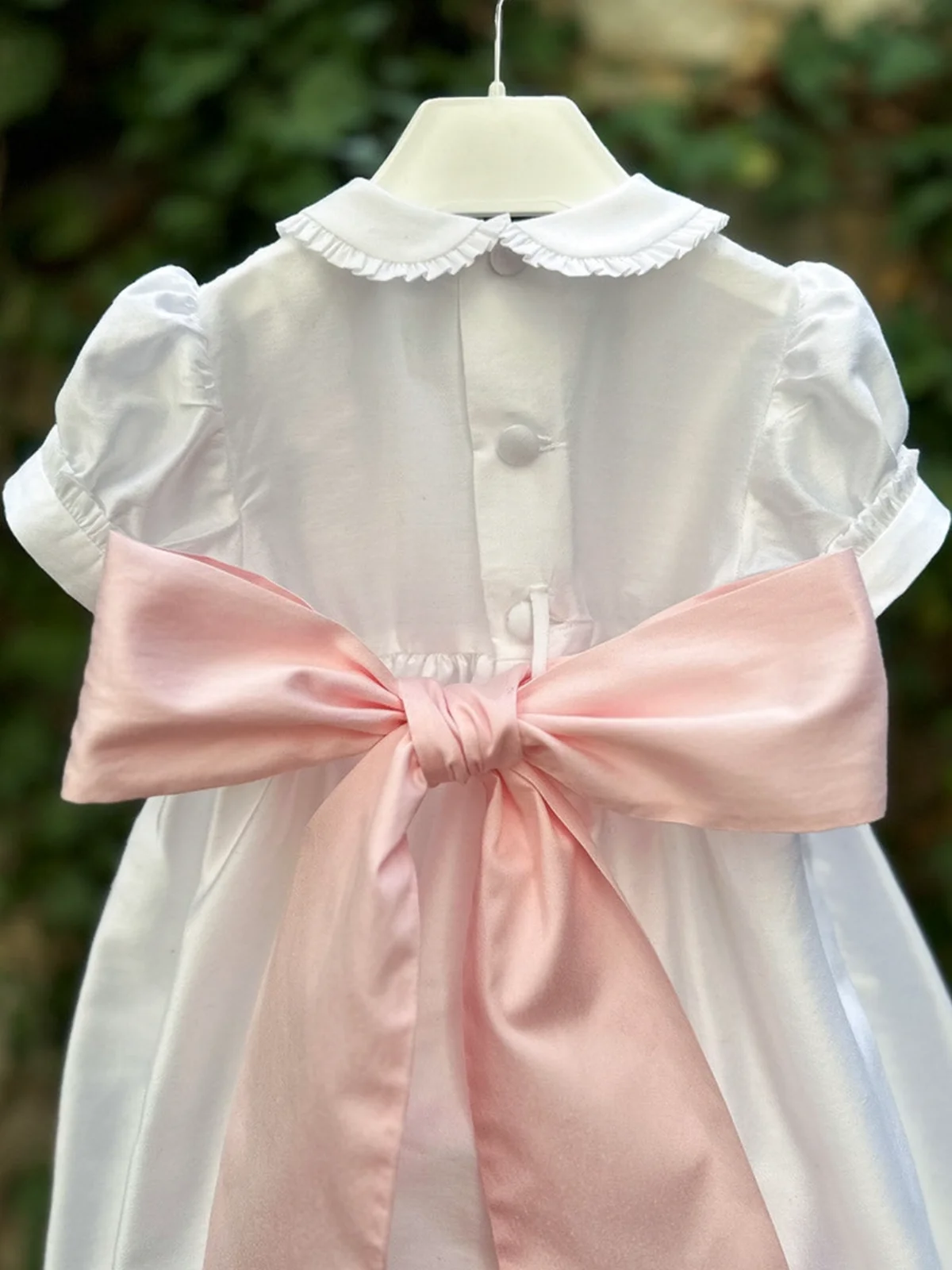 Summer Girl Handmade Flower Embroidery Pink Bow White Smoked Dress For Casual Party Birthday Wedding Photography A442