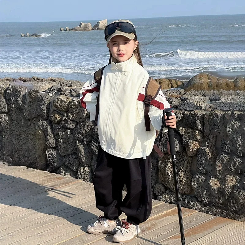 5-14 Years Girls Loose Jacket Spring Children's Sports Coat New Kids Casual Long-Sleeved Outerwear Teen Fashion Zipper Clothing