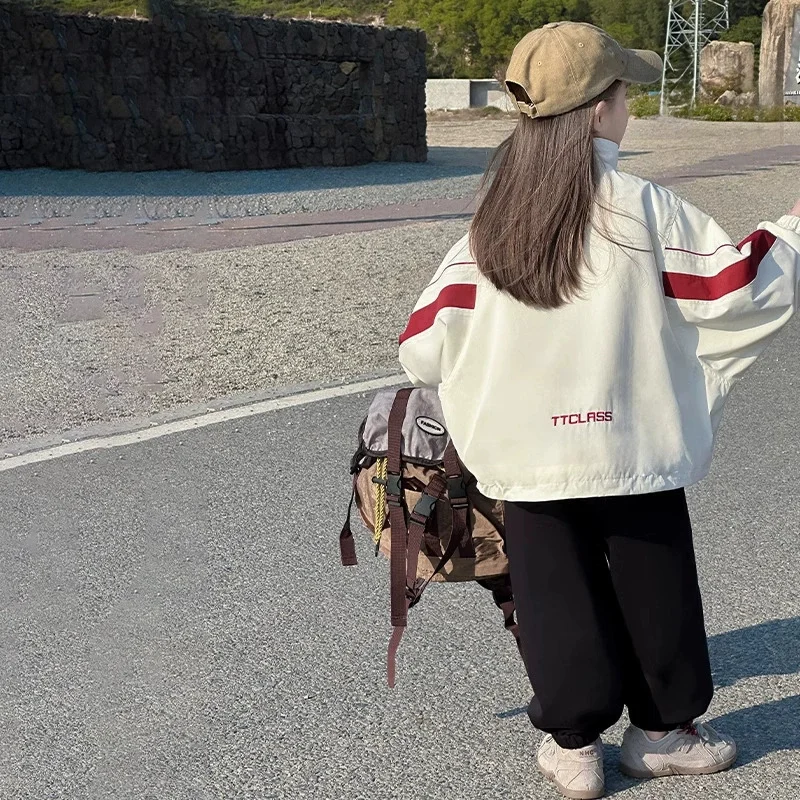 5-14 Years Girls Loose Jacket Spring Children's Sports Coat New Kids Casual Long-Sleeved Outerwear Teen Fashion Zipper Clothing