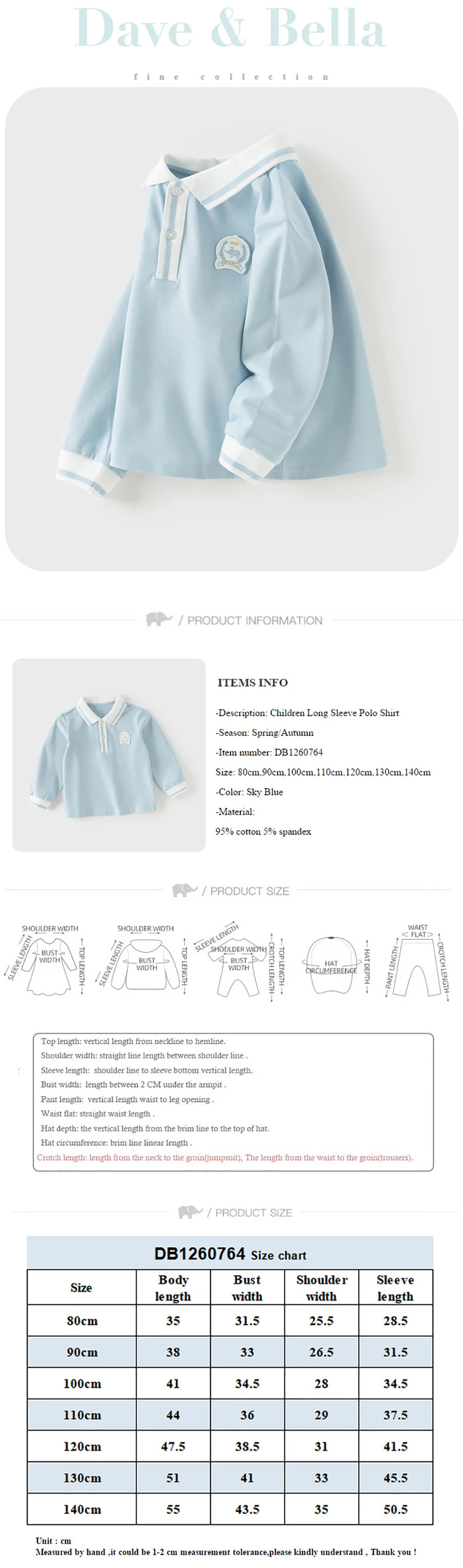 Dave Bella Children Long Sleeve Polo Shirts Spring Autumn Boys Cotton Blouse Kids Clothing Casual Tops Party Sports DB1260764