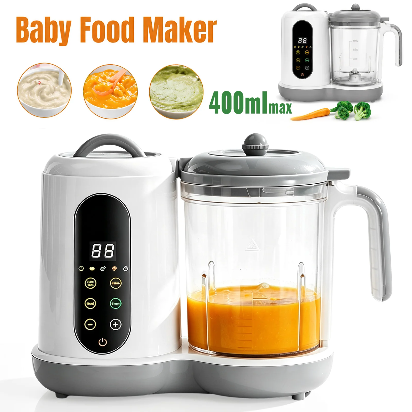 4-in-1 Smart Baby Food Processor, Automatic Steamer & Blender with Digital Display, Steam Blend Puree for 6-36 Months, BPA-Free Easy Clean