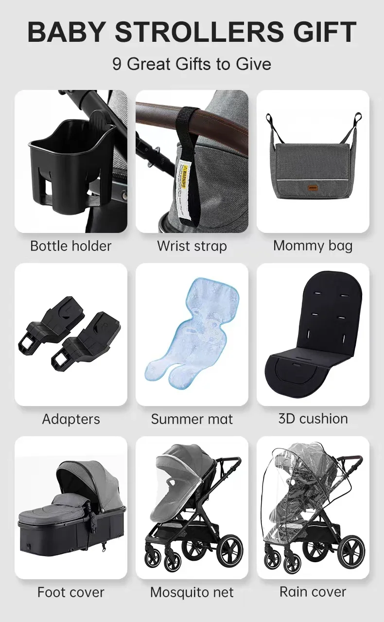3-in-1 Multi-functional Baby Stroller Lightweight Folding Reclining Pushchair High Landscape Baby Carriage with Storage