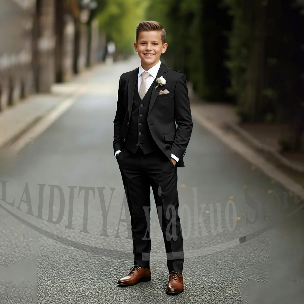 Chic Children's Suit Beige Single Breasted Blazer Vest Pants Kids Wedding Pageant Party Prom Outfit Formal Boys Suit 3 Piece