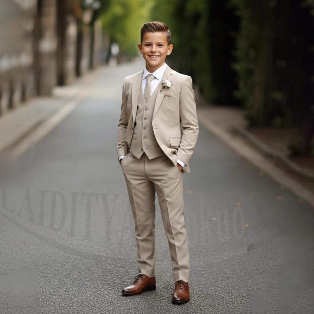 Chic Children's Suit Beige Single Breasted Blazer Vest Pants Kids Wedding Pageant Party Prom Outfit Formal Boys Suit 3 Piece