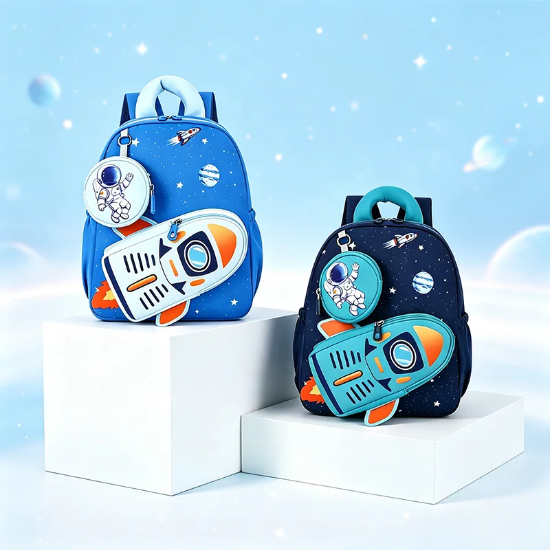 Space Planet Print Toddler Backpack Detachable Small Wallet Cute Astronaut Rocket Pattern Lightweight Schoolbag Casual Daypack