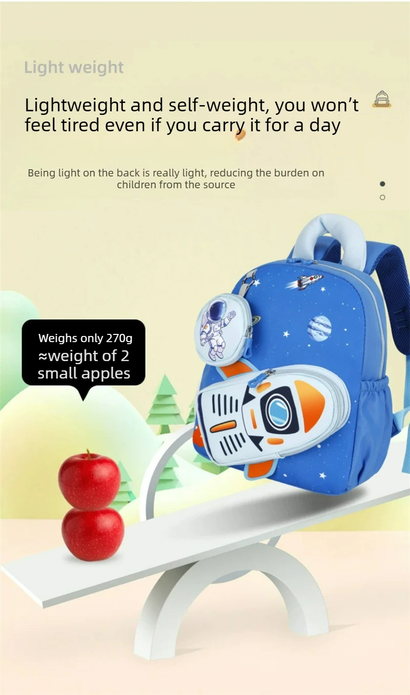 Space Planet Print Toddler Backpack Detachable Small Wallet Cute Astronaut Rocket Pattern Lightweight Schoolbag Casual Daypack