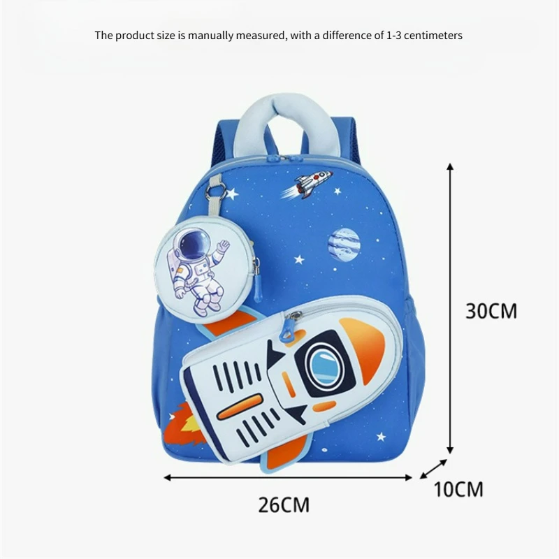 Space Planet Print Toddler Backpack Detachable Small Wallet Cute Astronaut Rocket Pattern Lightweight Schoolbag Casual Daypack