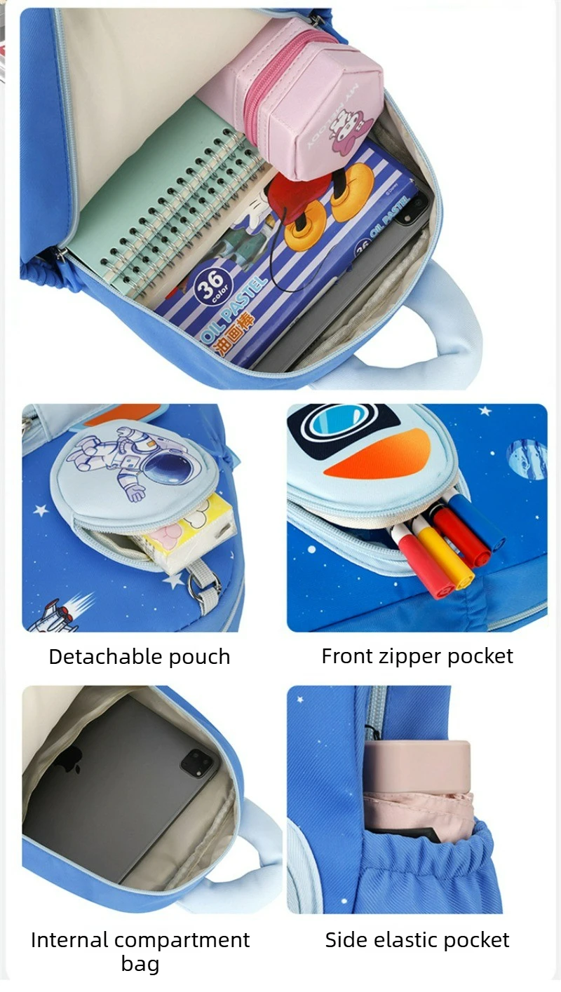 Space Planet Print Toddler Backpack Detachable Small Wallet Cute Astronaut Rocket Pattern Lightweight Schoolbag Casual Daypack