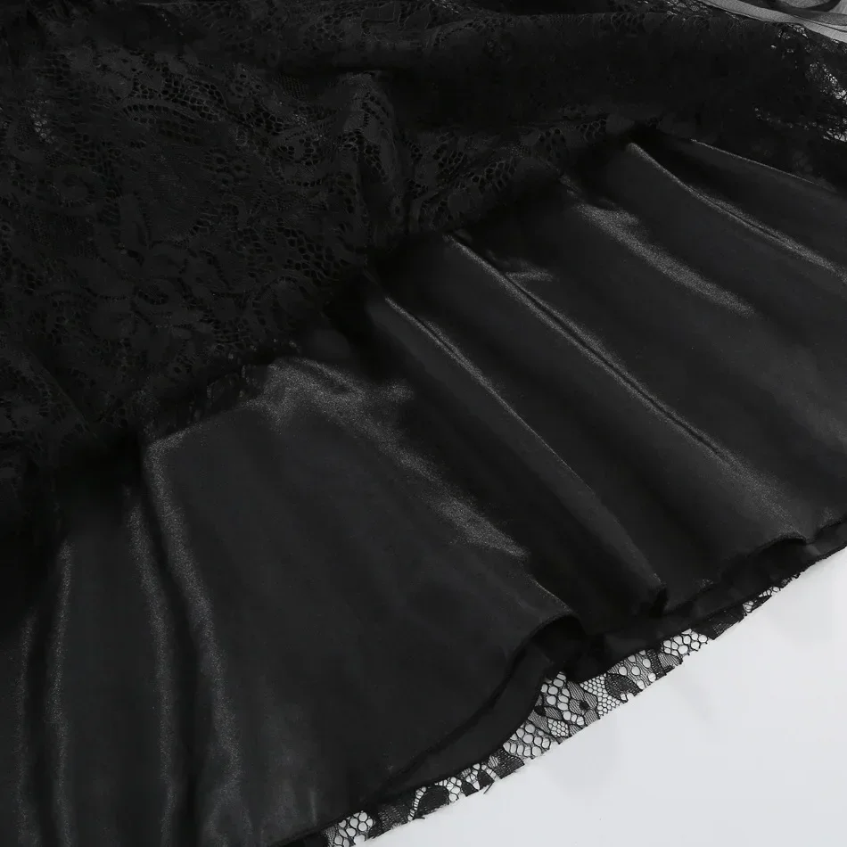 Girls Gothic Black Lace Costume Long Flare Sleeve Tulle Dress Red Rose Veil Kids Halloween Ghost Bride Cosplay For Photo Shoot