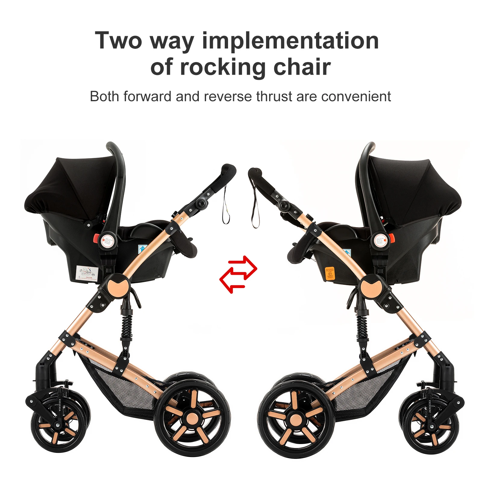 Convertible Baby Pram 3 in 1 Stroller Pushchair Travel System Lightweight High Landscape Design Reversible Seat Comfortable Reclining Backrest Large Sun Canopy Smooth Suspension Wheels for Newborn with 6 Free Gifts