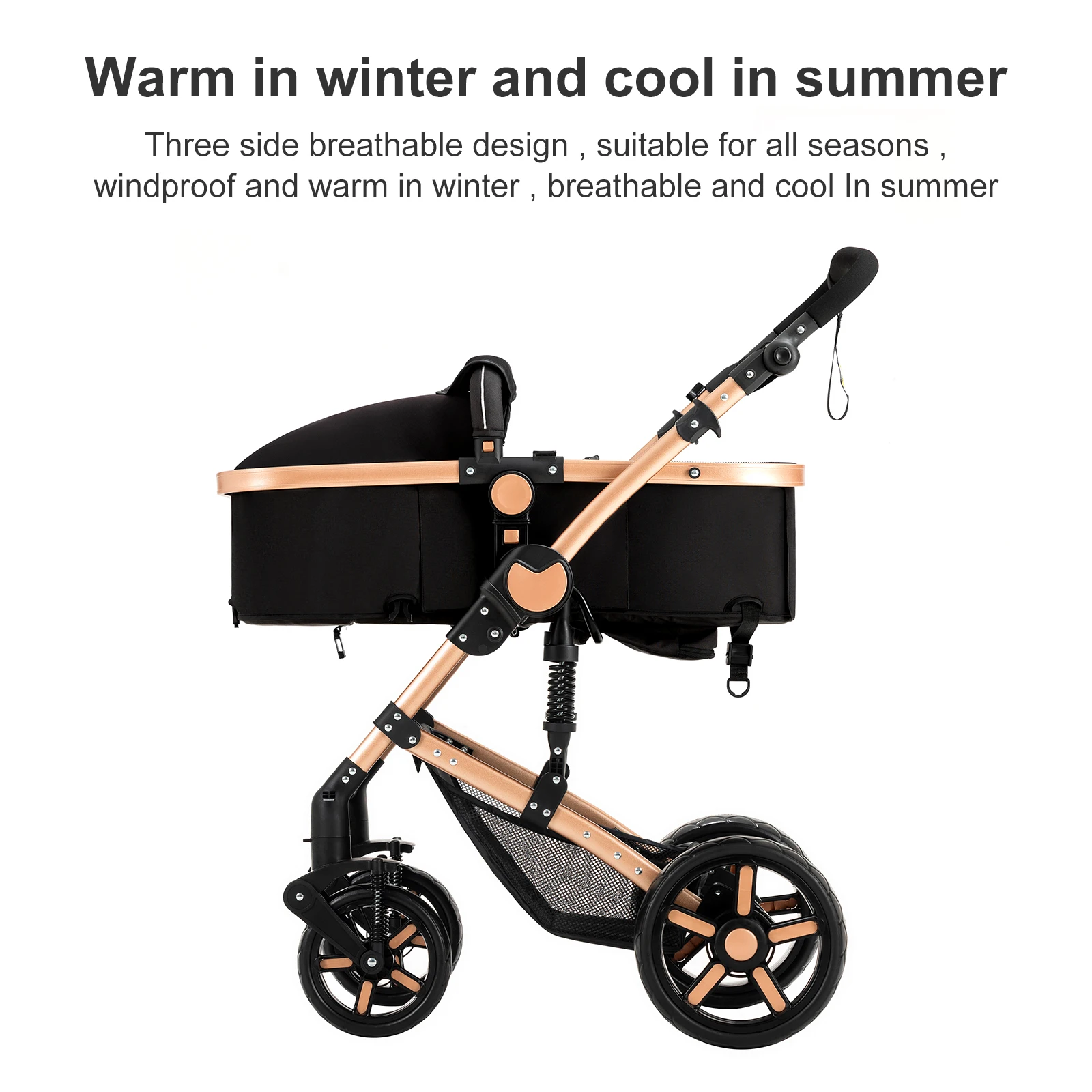 Convertible Baby Pram 3 in 1 Stroller Pushchair Travel System Lightweight High Landscape Design Reversible Seat Comfortable Reclining Backrest Large Sun Canopy Smooth Suspension Wheels for Newborn with 6 Free Gifts