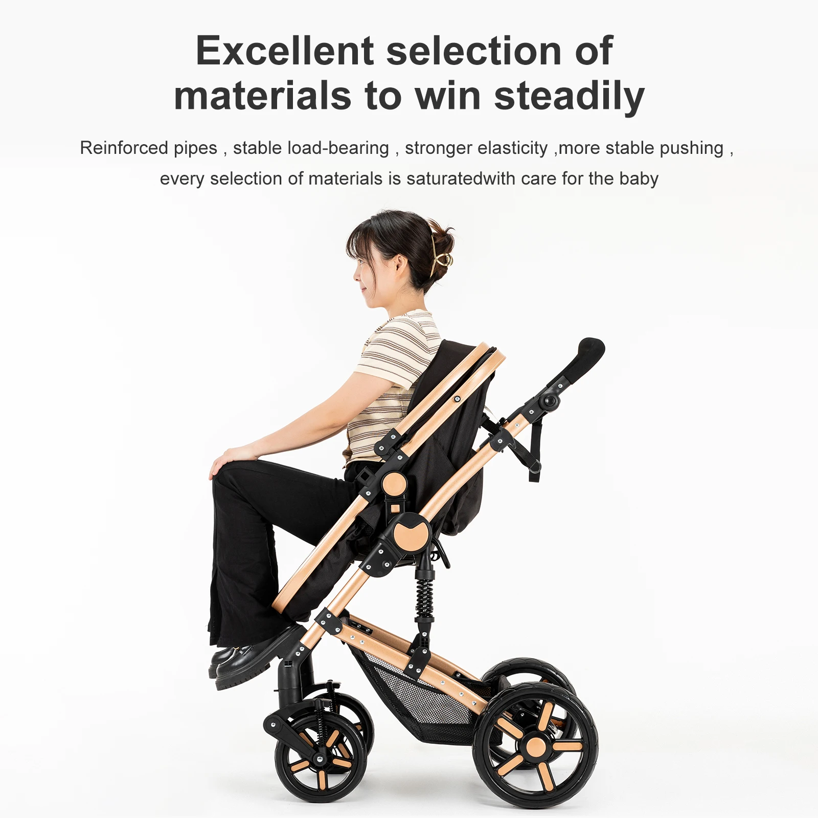 Convertible Baby Pram 3 in 1 Stroller Pushchair Travel System Lightweight High Landscape Design Reversible Seat Comfortable Reclining Backrest Large Sun Canopy Smooth Suspension Wheels for Newborn with 6 Free Gifts