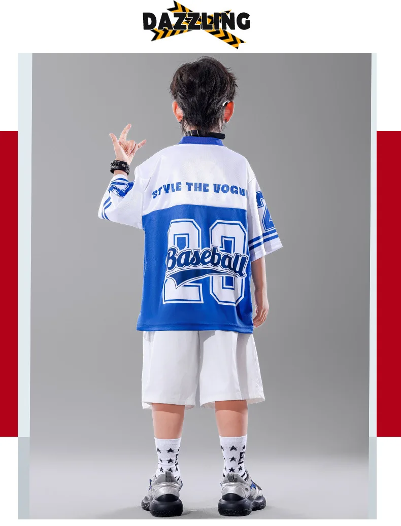Children's Hip Hop Street Dance Outfit Set Dance Performance Clothes for Boys And Girls Short Sleeve Long Pants Dance Costume