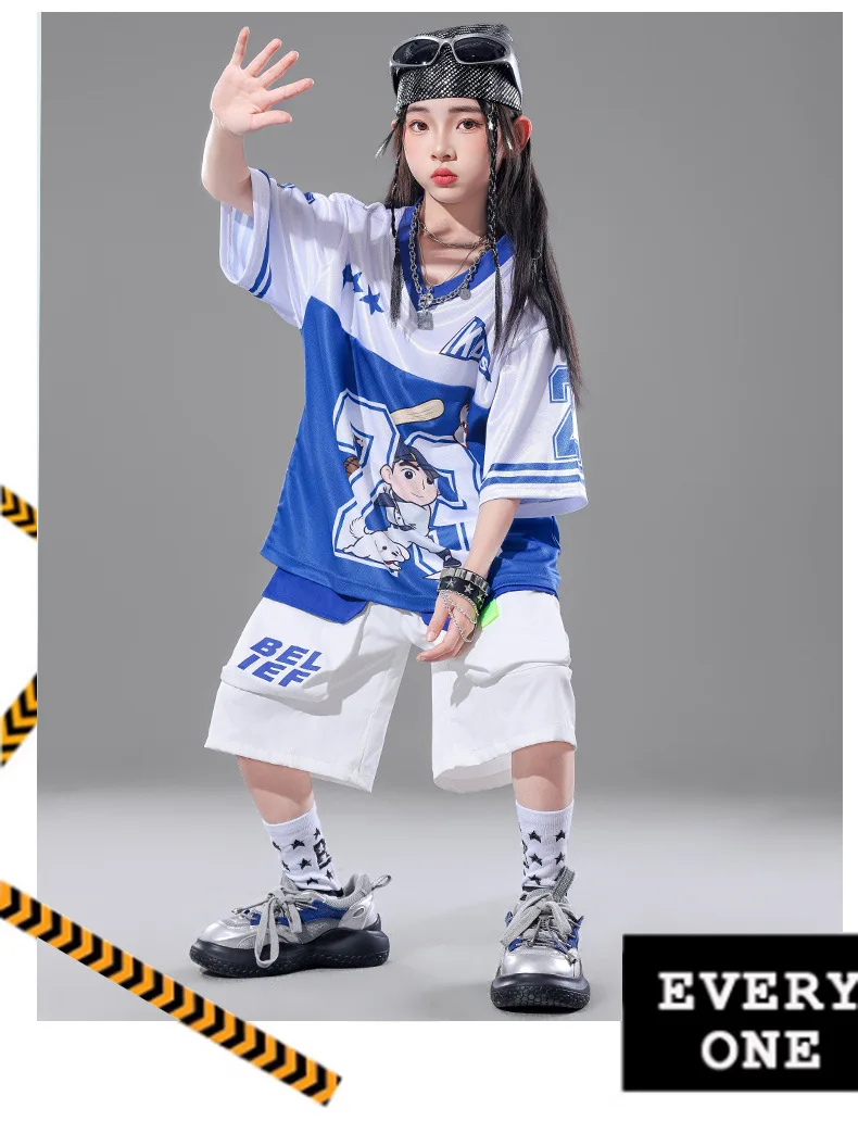 Children's Hip Hop Street Dance Outfit Set Dance Performance Clothes for Boys And Girls Short Sleeve Long Pants Dance Costume
