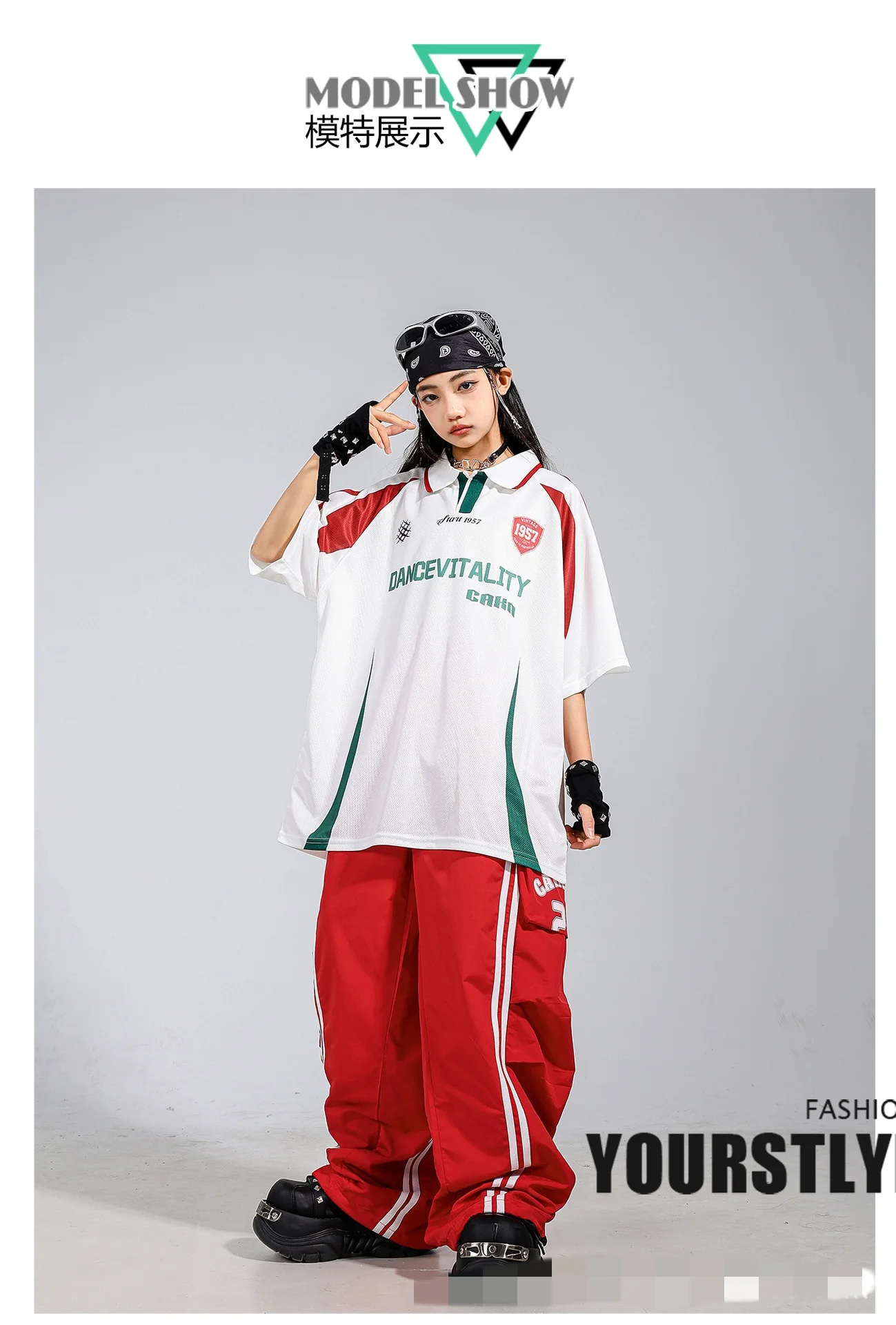Children's Hip Hop Street Dance Outfit Set Dance Performance Clothes for Boys And Girls Short Sleeve Long Pants Dance Costume