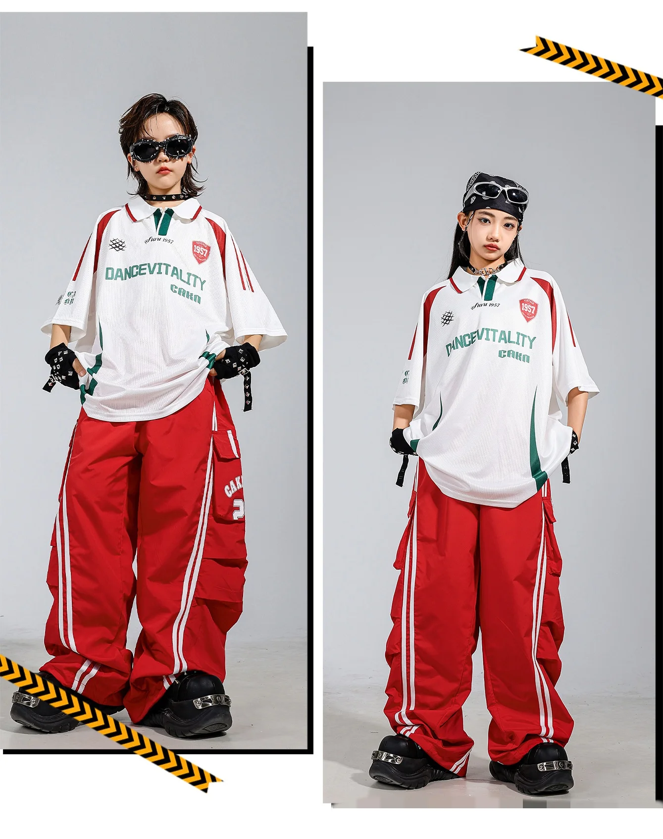 Children's Hip Hop Street Dance Outfit Set Dance Performance Clothes for Boys And Girls Short Sleeve Long Pants Dance Costume