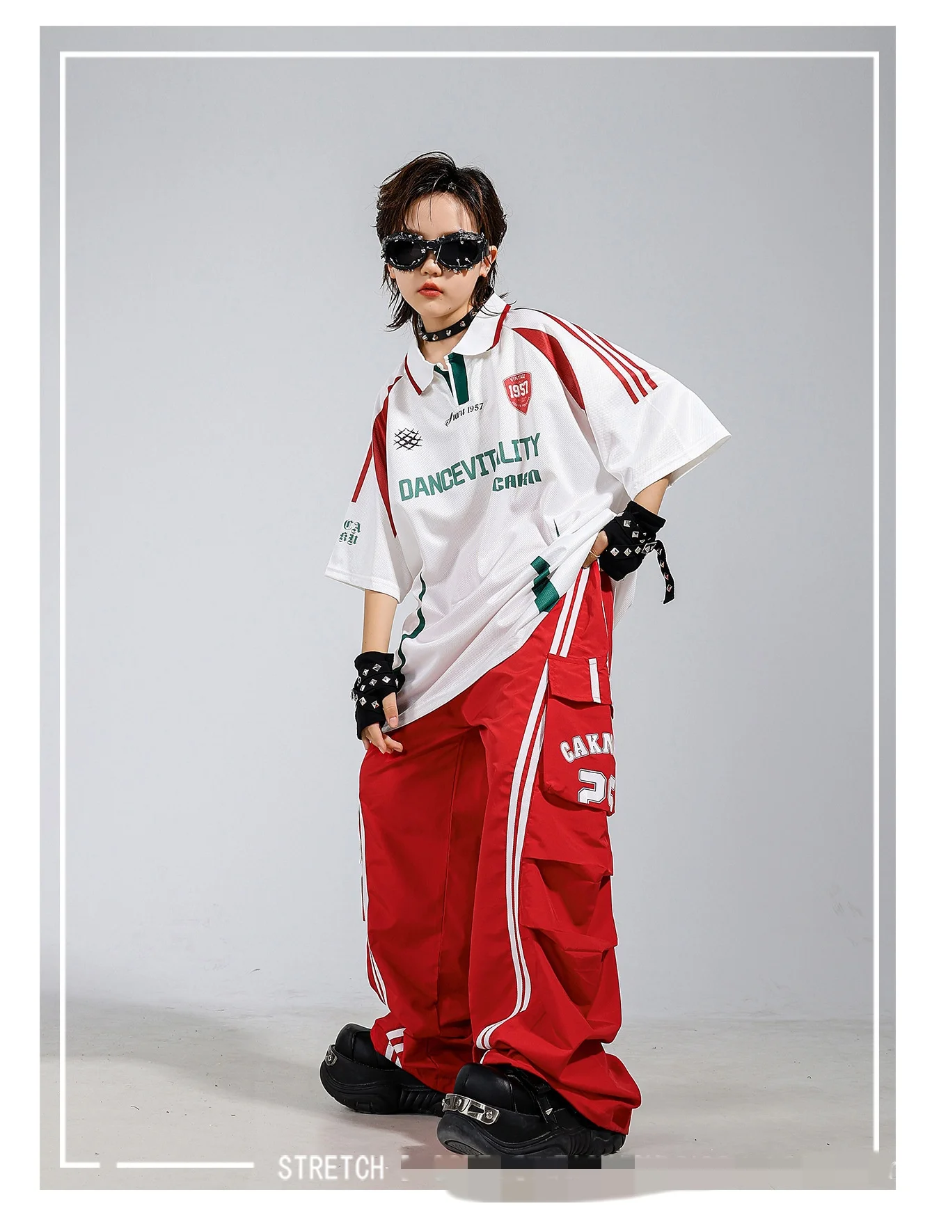 Children's Hip Hop Street Dance Outfit Set Dance Performance Clothes for Boys And Girls Short Sleeve Long Pants Dance Costume