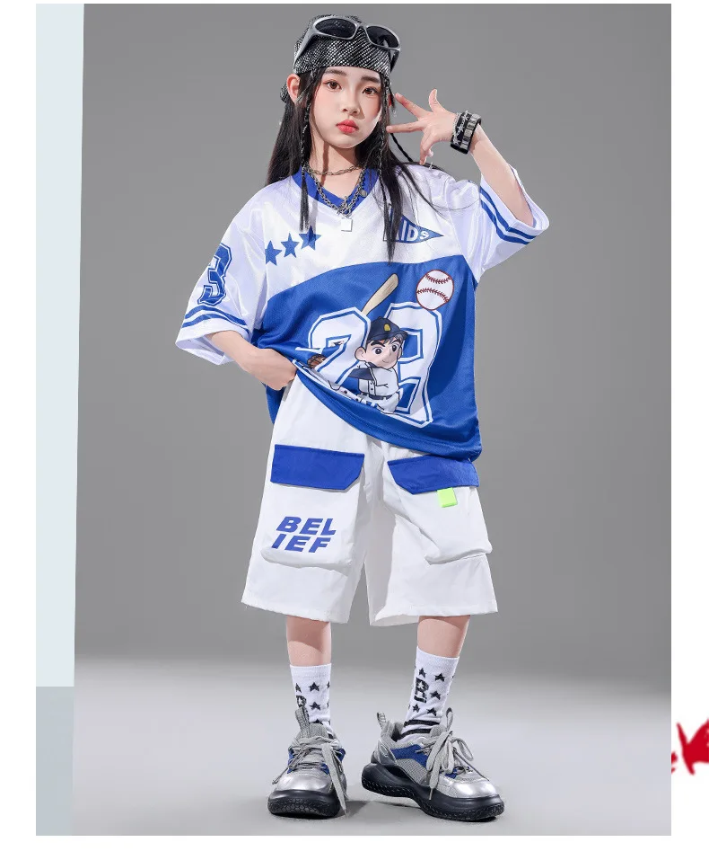 Children's Hip Hop Street Dance Outfit Set Dance Performance Clothes for Boys And Girls Short Sleeve Long Pants Dance Costume