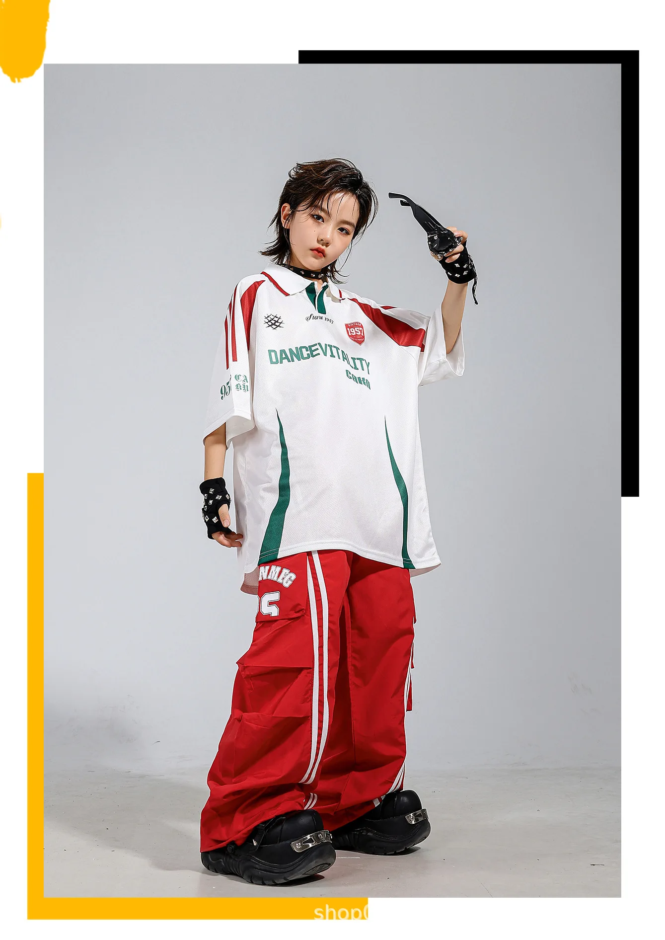Children's Hip Hop Street Dance Outfit Set Dance Performance Clothes for Boys And Girls Short Sleeve Long Pants Dance Costume